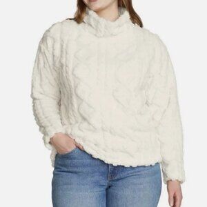 Eddie Bauer Women's Cable Fleece Mock Neck Pullover Ivory Size XXL